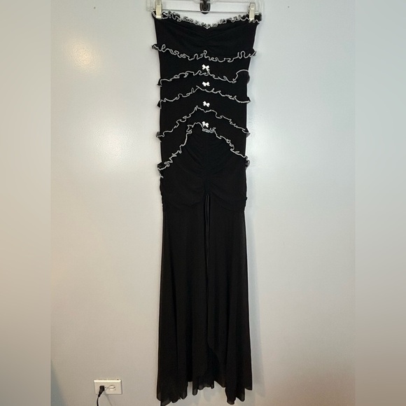 NWT Klesis Black/White Ruffle Mesh Strapless Maxi Dress Size Small - Picture 3 of 14